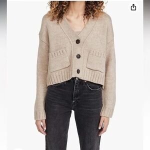 English Factory Cropped Button Front Cardigan - Large - Tan Beige Knit V-neck